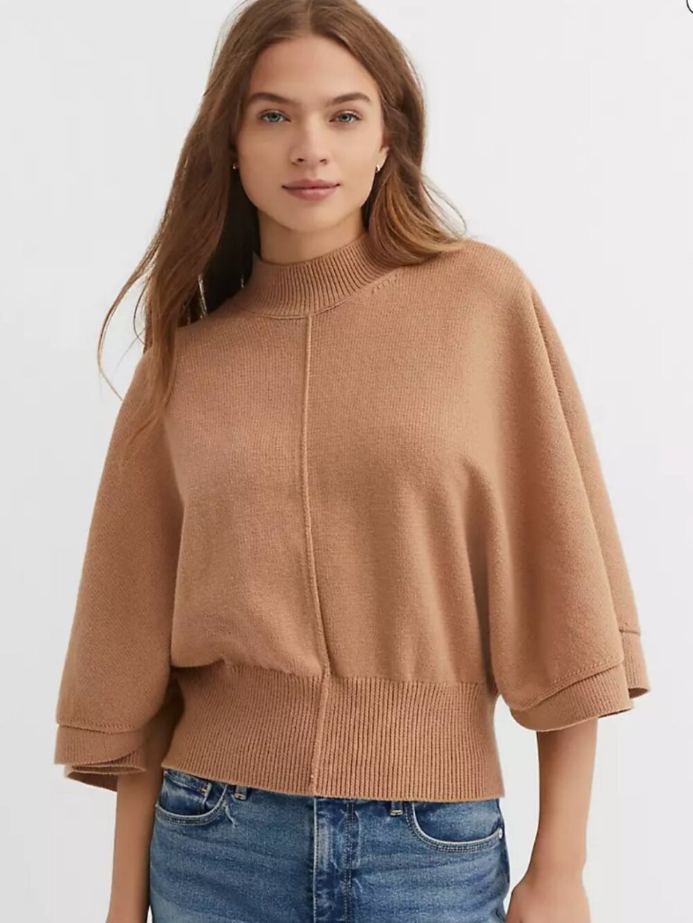Loft Cream Colored Ribtrim Mock Neck Cape Sweater - M